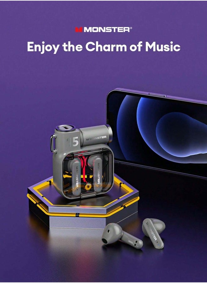 Monster XKT15 Wireless Bluetooth Earbuds Gaming Headphones Deep Bass Low Latency Game Headset with Built-in Microphone Noise Cancellation Black