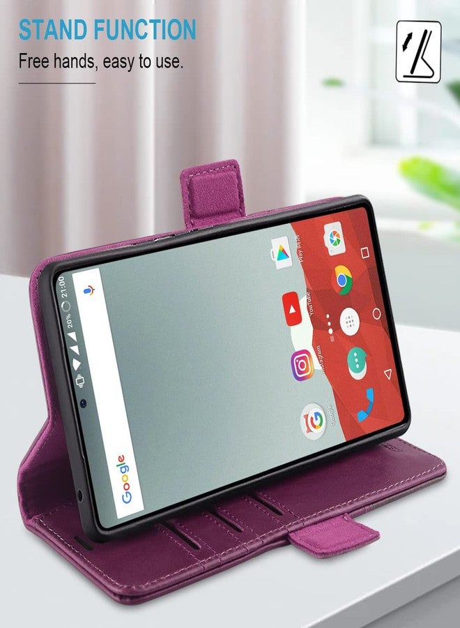 كيزي هوم جراب KEZiHOME لهاتف Google Pixel 7A، جراب محفظة من الجلد الطبيعي مع حامل بطاقات [حجب RFID] غطاء حماية متين قابل للطي مع مسند لهاتف Google Pixel 7A 5G 2023 (بنفسجي/بني) - Image 4