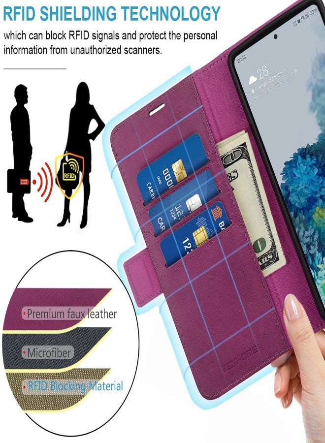 كيزي هوم جراب KEZiHOME لهاتف Google Pixel 7A، جراب محفظة من الجلد الطبيعي مع حامل بطاقات [حجب RFID] غطاء حماية متين قابل للطي مع مسند لهاتف Google Pixel 7A 5G 2023 (بنفسجي/بني) - Image 3