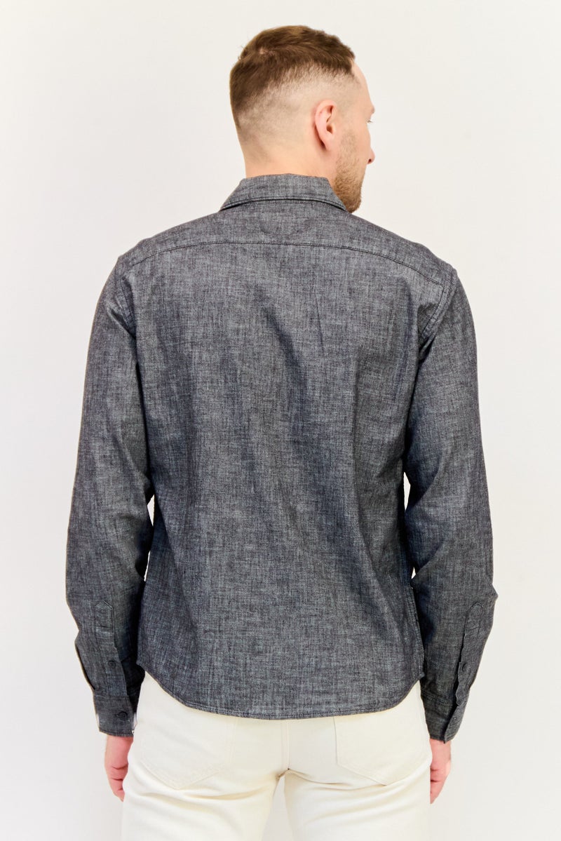 GAP Men Regular Fit Heather Long Sleeves Casual Shirt, Charcoal - Image 3