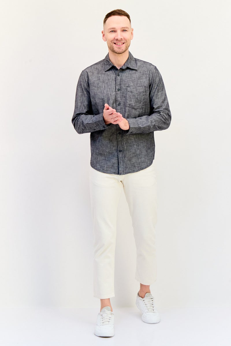 GAP Men Regular Fit Heather Long Sleeves Casual Shirt, Charcoal - Image 4