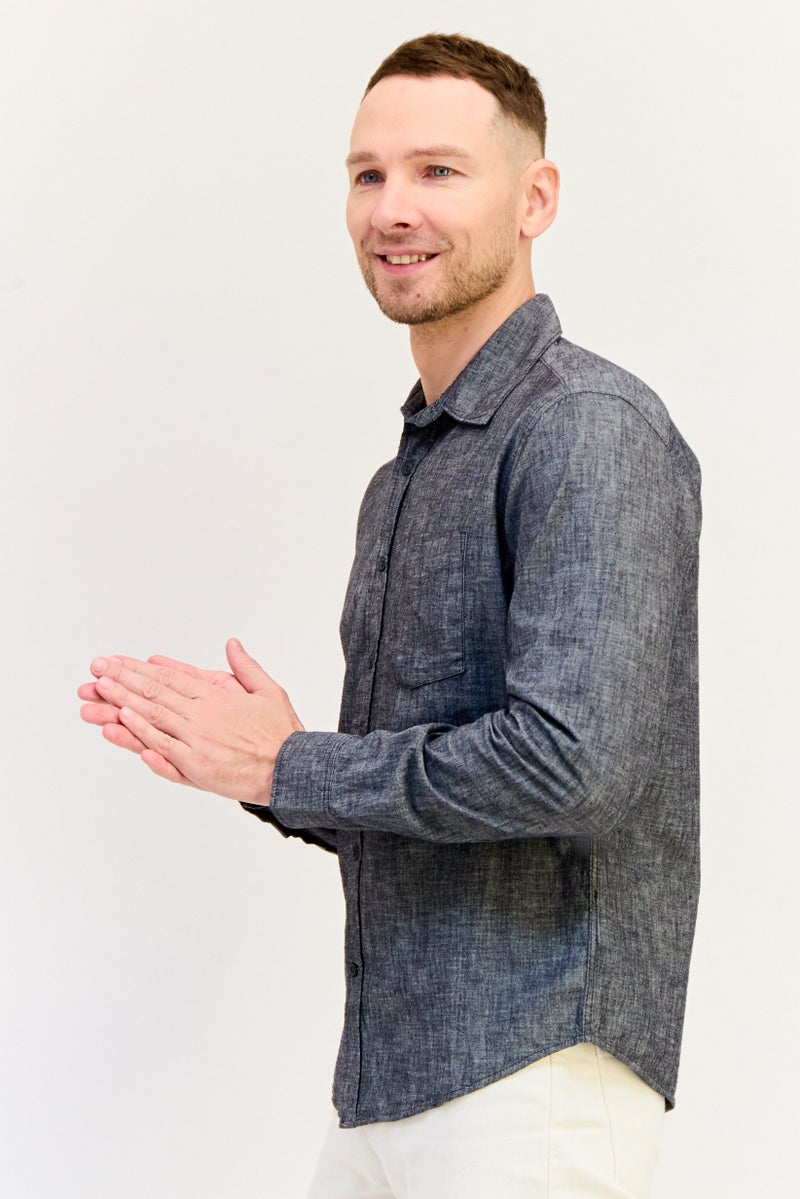 GAP Men Regular Fit Heather Long Sleeves Casual Shirt, Charcoal - Image 2