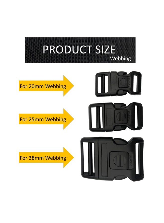 EesTeck 10 Set 1 Inch Flat Dual Adjustable Plastic Quick Side Release Plastic Buckles and Tri-Glide Slides for Luggage Straps Pet Collar Backpack Repairing (Black, Fit for 1”/25mm Webbing Straps) - Image 3