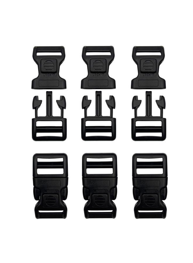 EesTeck 10 Set 1 Inch Flat Dual Adjustable Plastic Quick Side Release Plastic Buckles and Tri-Glide Slides for Luggage Straps Pet Collar Backpack Repairing (Black, Fit for 1”/25mm Webbing Straps) - Image 1
