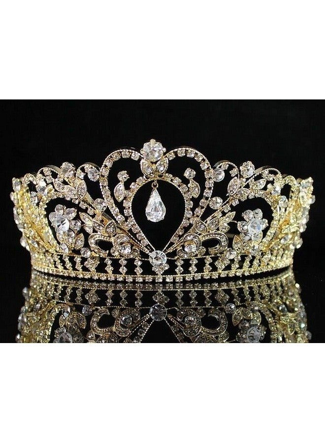 Janefashions Gorgeous Clear Austrian Rhinestone Crystal Hair Tiara Crown Headband Bridal Prom H1339 Gold Tone - Image 1