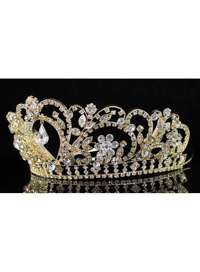 Janefashions Gorgeous Clear Austrian Rhinestone Crystal Hair Tiara Crown Headband Bridal Prom H1339 Gold Tone - Image 3