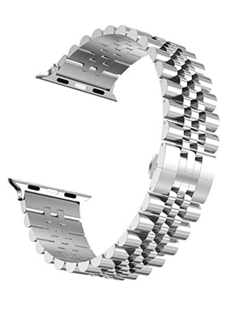 ELTRAZONE Compatible with Apple Watch Band 41mm 40mm 38mm, Stainless Steel Heavy Band with Butterfly Folding Clasp Link Bracelet for iWatch Series8/7/6 /SE Series 5/4/3/Men Women,Silver - Image 2