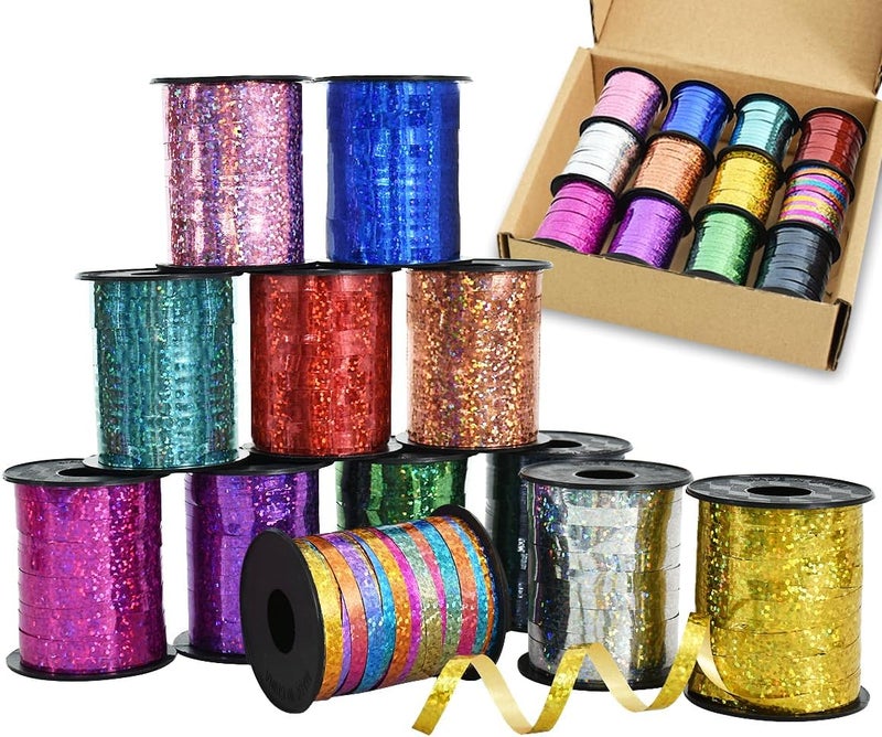 BEISHIDA 12 Assorted Colors Curling Ribbons Set,Rainbow Balloons Strings,1/5 ''Thin 264yds for Gift Wrapping Birthday Wedding Halloween Christmas Party Decoration (MIX-RIBBON-01) - Image 1