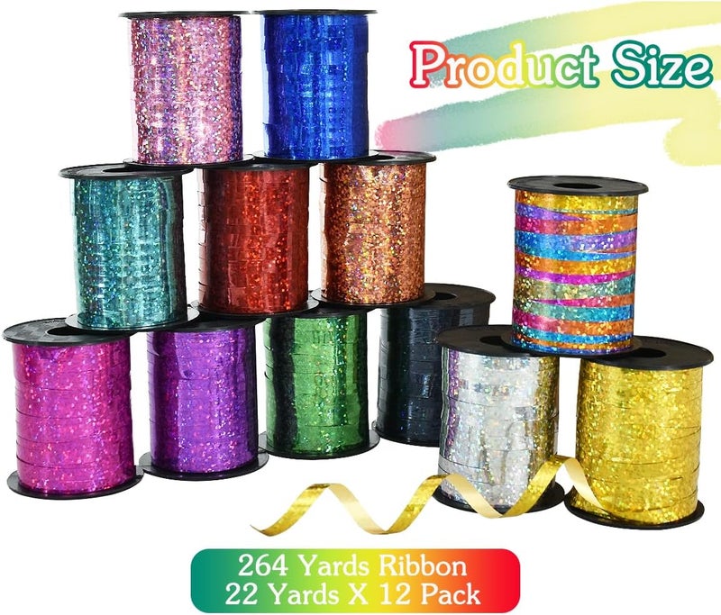 BEISHIDA 12 Assorted Colors Curling Ribbons Set,Rainbow Balloons Strings,1/5 ''Thin 264yds for Gift Wrapping Birthday Wedding Halloween Christmas Party Decoration (MIX-RIBBON-01) - Image 2