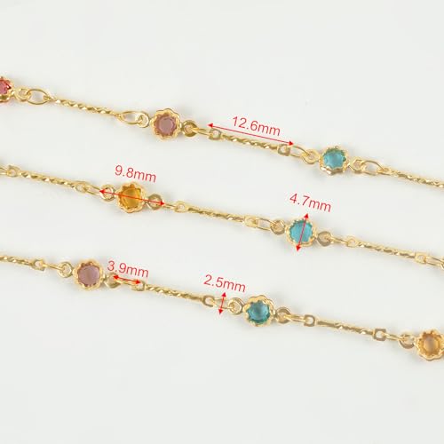YOUBEIYEE 16.4 Feet Colorful Crystal Chain for Jewelry Making 18K Gold Plated Brass Jewelry Chains Bulk Light Gold Bar Chain Link Necklace Bracelet DIY for Women - Image 3