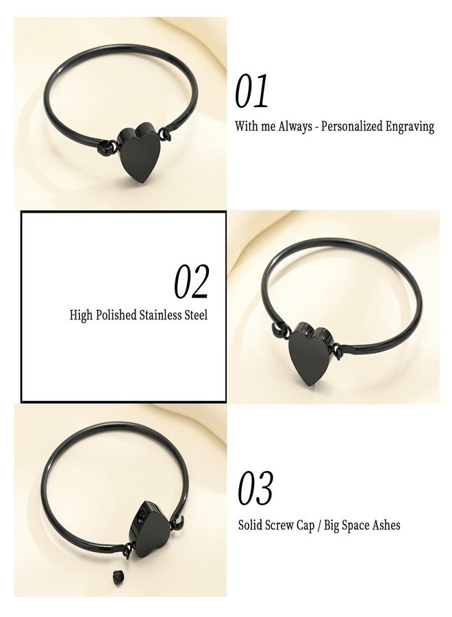 Hearbeingt Heart Urn Bracelet for Ashes Cremation Jewelry Stainless Steel Memorial Bracelets for Women Ash Holder for Human Pets Keepsake Jewelry for Loved Ones with Fill Tool(Black) - Image 4