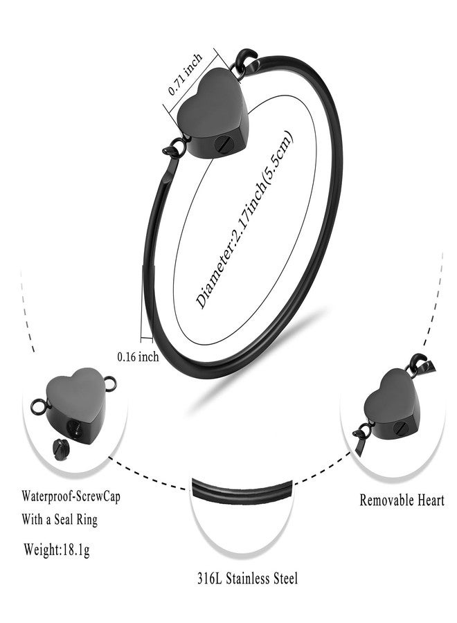 Hearbeingt Heart Urn Bracelet for Ashes Cremation Jewelry Stainless Steel Memorial Bracelets for Women Ash Holder for Human Pets Keepsake Jewelry for Loved Ones with Fill Tool(Black) - Image 2