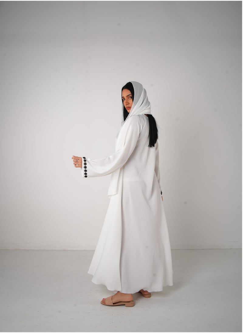 JAMEELA White Embroidery Satin Close Abaya  - Image 3