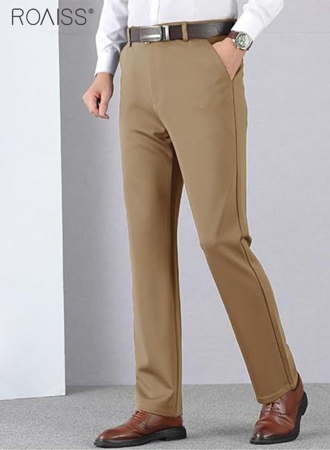 رويس سراويل عمل غير رسمية على الموضة للرجال سراويل صيفية خفيفة ورقيقة ومرنة للغاية مع جيوب على كلا الجانبين سراويل بدلة كاكي - Image 1