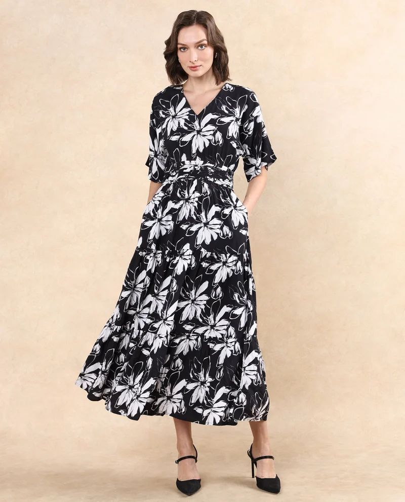 ريريزم Women's Floral Print Maxi Dress With Extended Sleeves