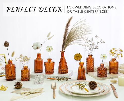 SUPMIND 12Pcs Glass Bud Vase Set, Small Dark Brown Flower Vase for Centerpieces, Bud Vases in Bulk, Mini Vintage Vase for Rustic Wedding Decorations（Amber） - Image 3