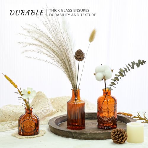 SUPMIND 12Pcs Glass Bud Vase Set, Small Dark Brown Flower Vase for Centerpieces, Bud Vases in Bulk, Mini Vintage Vase for Rustic Wedding Decorations（Amber） - Image 5