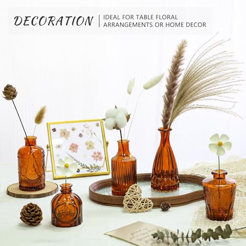 SUPMIND 12Pcs Glass Bud Vase Set, Small Dark Brown Flower Vase for Centerpieces, Bud Vases in Bulk, Mini Vintage Vase for Rustic Wedding Decorations（Amber） - Image 4