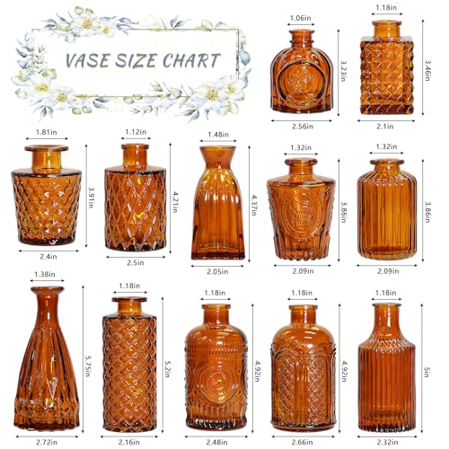 SUPMIND 12Pcs Glass Bud Vase Set, Small Dark Brown Flower Vase for Centerpieces, Bud Vases in Bulk, Mini Vintage Vase for Rustic Wedding Decorations（Amber） - Image 2