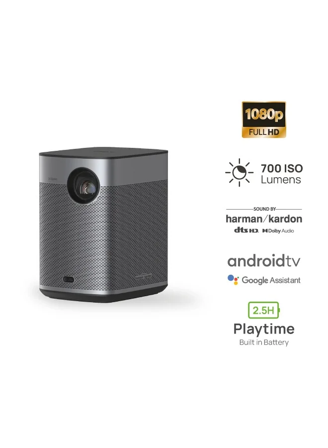 XGIMI Halo+ Full HD Long Throw Portable Projector, 700 ISO Lumens, Up to 200 Inch Screen Size, 2x 5W Harman/Kardon Speakers, Built-in 2.5Hrs Battery, for Home/Office/Camping/Travel - Space Grey