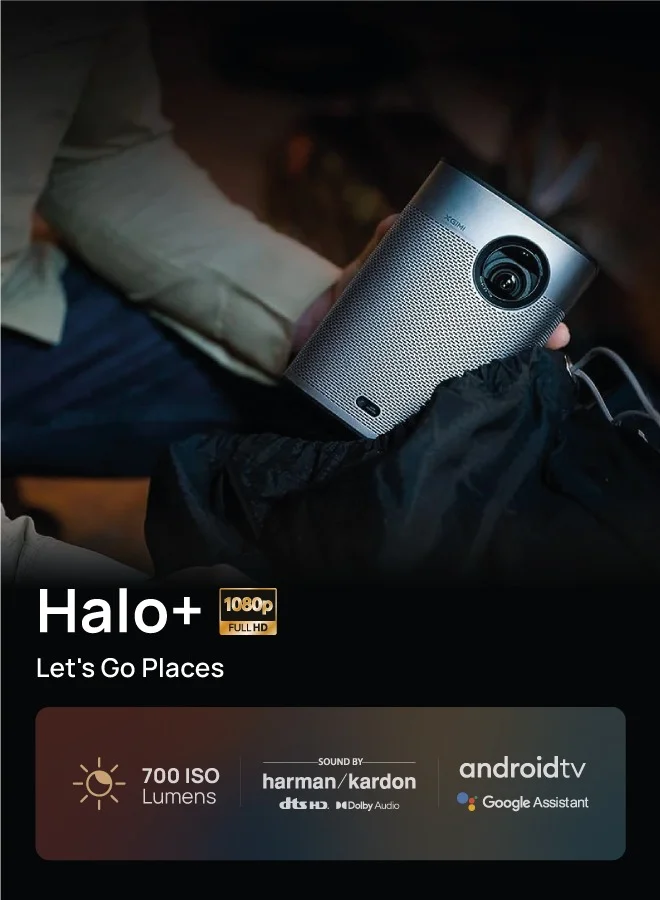 XGIMI Halo+ Full HD Long Throw Portable Projector, 700 ISO Lumens, Up to 200 Inch Screen Size, 2x 5W Harman/Kardon Speakers, Built-in 2.5Hrs Battery, for Home/Office/Camping/Travel - Space Grey