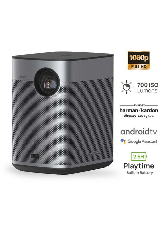 XGIMI Halo+ Full HD Long Throw Portable Projector, 700 ISO Lumens, Up to 200 Inch Screen Size, 2x 5W Harman/Kardon Speakers, Built-in 2.5Hrs Battery, for Home/Office/Camping/Travel - Space Grey - Image 1