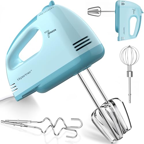 LILPARTNER Hand Mixer Electric, Ultra Power Kitchen Hand Mixer With 7-Speed & 5 Stainless Steel Accessories for Whipping Dough, Cream, Cake, Dishwasher Safe, Blue - Image 1
