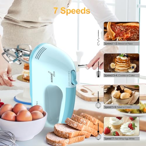 LILPARTNER Hand Mixer Electric, Ultra Power Kitchen Hand Mixer With 7-Speed & 5 Stainless Steel Accessories for Whipping Dough, Cream, Cake, Dishwasher Safe, Blue - Image 3