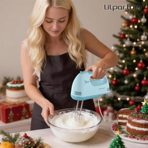 LILPARTNER Hand Mixer Electric, Ultra Power Kitchen Hand Mixer With 7-Speed & 5 Stainless Steel Accessories for Whipping Dough, Cream, Cake, Dishwasher Safe, Blue - Image 5