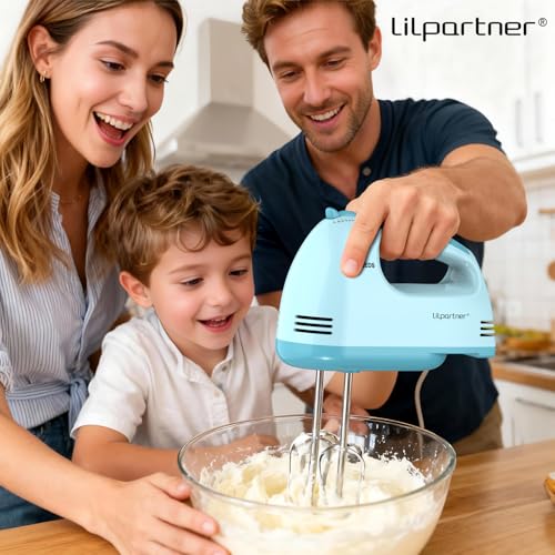 LILPARTNER Hand Mixer Electric, Ultra Power Kitchen Hand Mixer With 7-Speed & 5 Stainless Steel Accessories for Whipping Dough, Cream, Cake, Dishwasher Safe, Blue - Image 4
