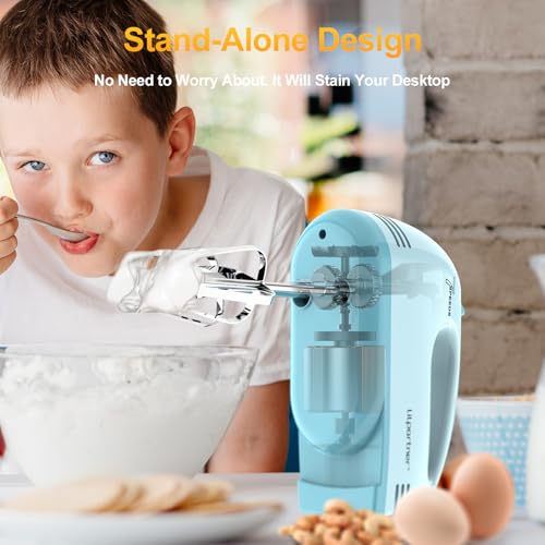 LILPARTNER Hand Mixer Electric, Ultra Power Kitchen Hand Mixer With 7-Speed & 5 Stainless Steel Accessories for Whipping Dough, Cream, Cake, Dishwasher Safe, Blue - Image 2