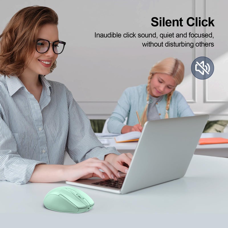 TECKNET Wireless Mouse (2.4G & BT5.0/3.0) Silent 4800 DPI Computer USB A & Bluetooth Mouse 6 Buttons, Wide Compatibility - Green - Image 5