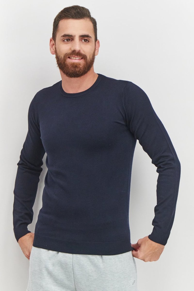 Sorbino Men Crew Neck Solid Long Sleeve Sweatshirts, Navy Blue - Image 1