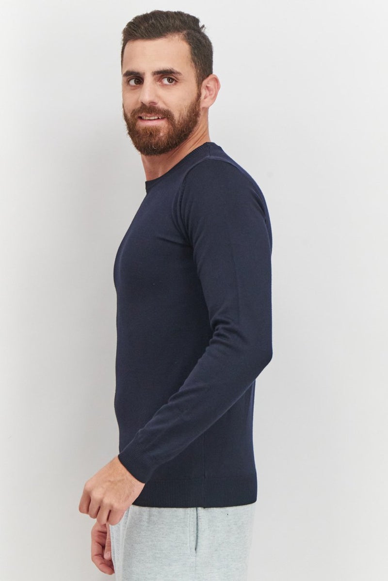 Sorbino Men Crew Neck Solid Long Sleeve Sweatshirts, Navy Blue - Image 3