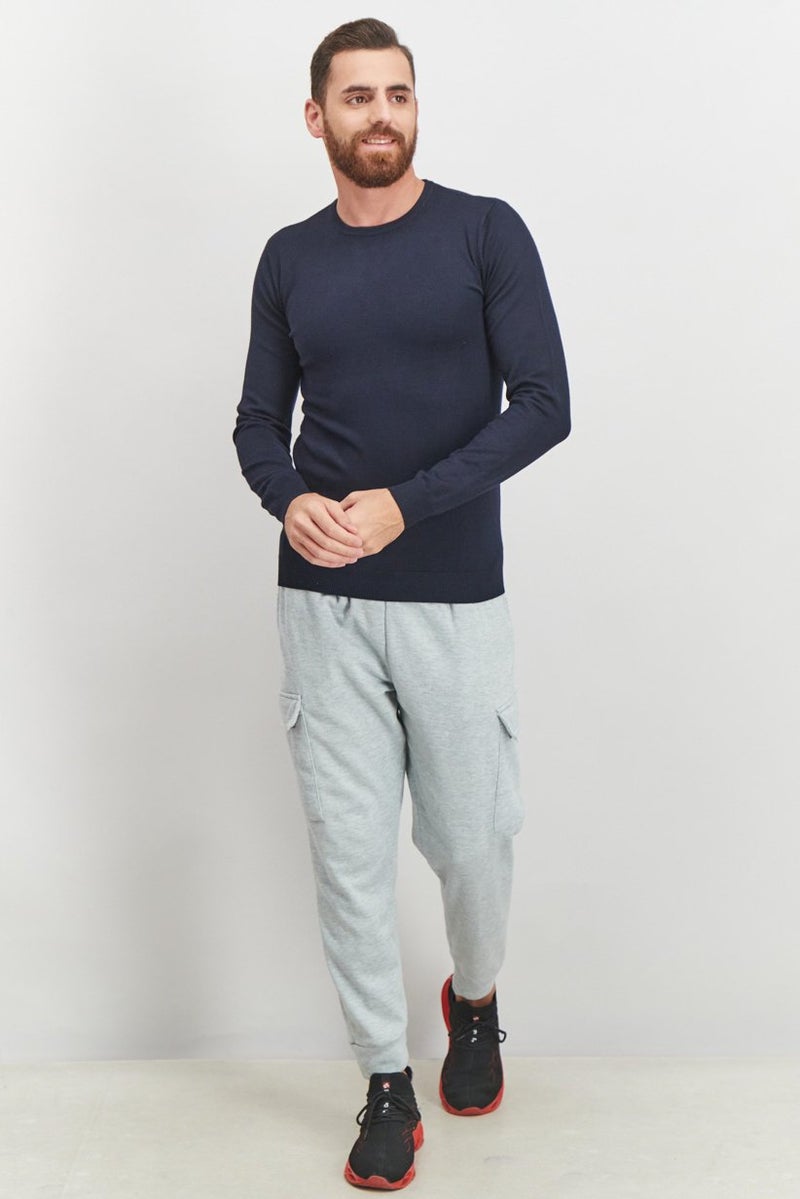 Sorbino Men Crew Neck Solid Long Sleeve Sweatshirts, Navy Blue - Image 2