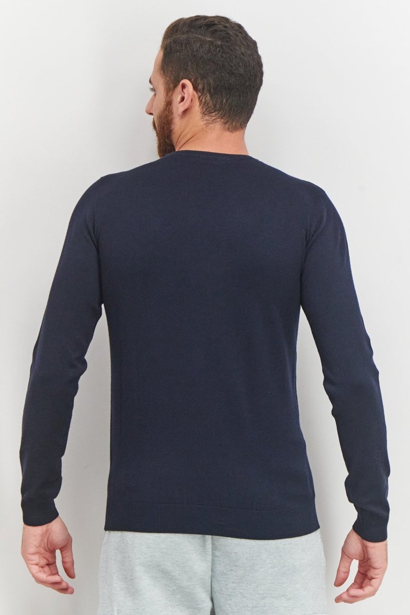 Sorbino Men Crew Neck Solid Long Sleeve Sweatshirts, Navy Blue - Image 4