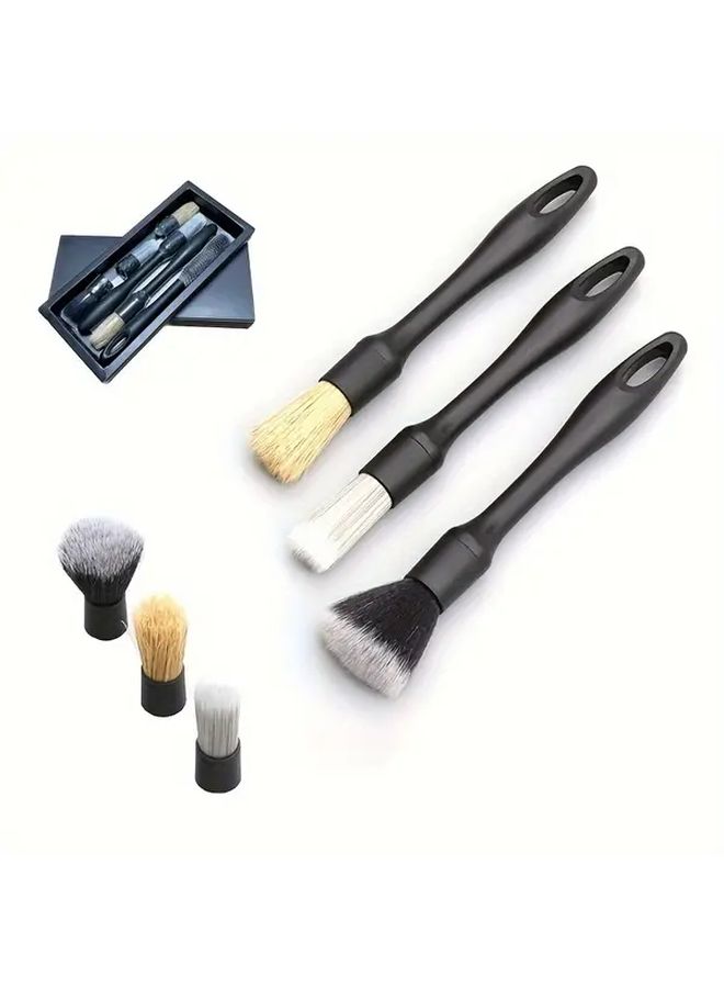 3 Piece Car Detailing Brush Set With Zipper Bag Wheel And Interior Gap Cleaning - Image 1
