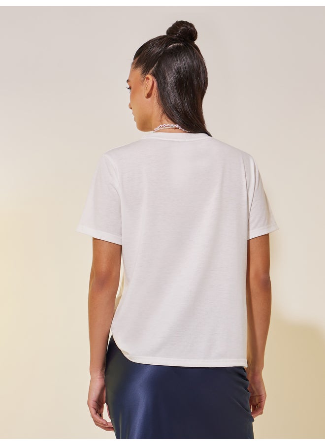 Take Two Take Two Slogan Print Round Neck T-Shirt  - Image 4