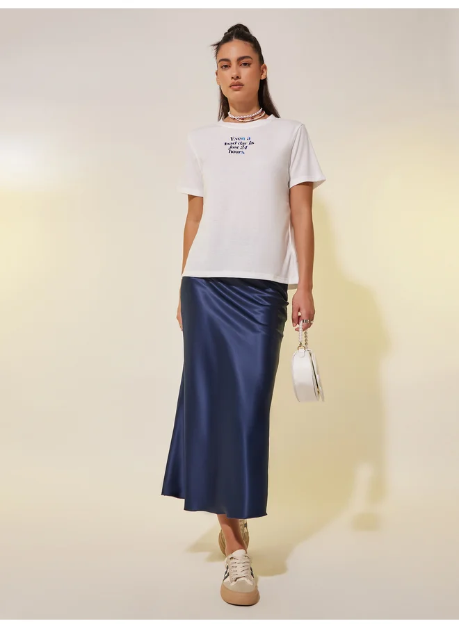 تايك تو Take Two Slogan Print Round Neck T-Shirt