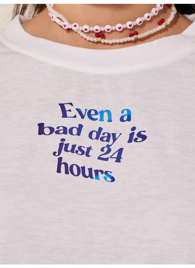 Take Two Take Two Slogan Print Round Neck T-Shirt  - Image 3