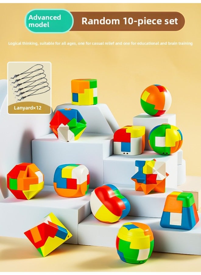 Loquat Lu Ban Lock Kong Ming Lock Complete Set Of Children's Educational Thinking Training Intelligence Unlock 812-year-old Primary School Students' Building Blocks Toys-Color:【advanced Style】 10-piece Set - Image 1