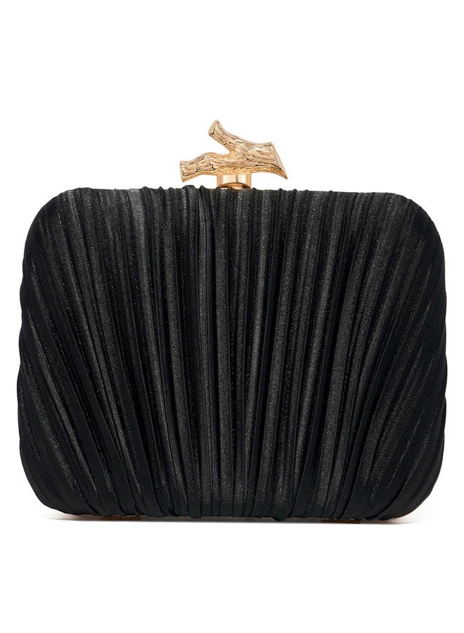 CHUNLI Clutch Purses for Women Evening/Wedding Chic Woven Bag Formal PU Leather Purse Designer Handbags for Women, Black-satin - Image 1