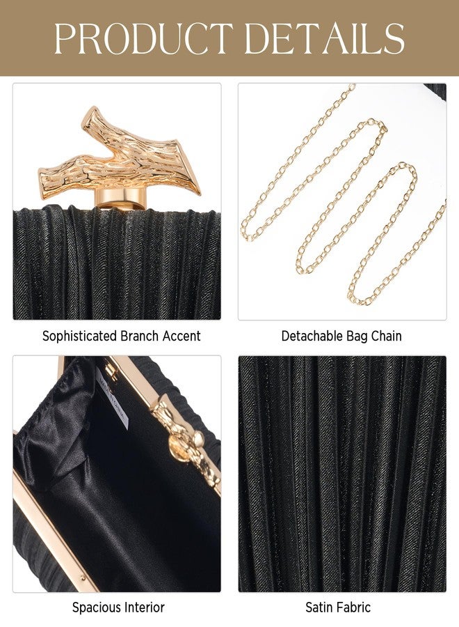 CHUNLI Clutch Purses for Women Evening/Wedding Chic Woven Bag Formal PU Leather Purse Designer Handbags for Women, Black-satin - Image 3