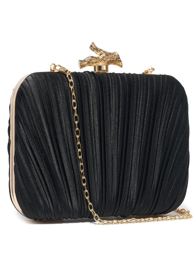 CHUNLI Clutch Purses for Women Evening/Wedding Chic Woven Bag Formal PU Leather Purse Designer Handbags for Women, Black-satin - Image 2