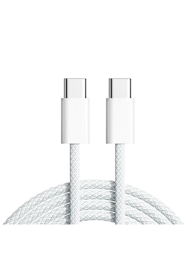 أثير مناسب لكابل الشحن السريع USB C إلى USB C، طول 1 متر، 60 واط، نسيج أبيض، 60 واط من Type-C إلى Type-C، مناسب لأجهزة iPhone 15/16، Pro/Plus/ProMax، مناسب لأجهزة MacBook Pro/Air، مناسب لأجهزة iPad Air 4/5، Mini 6/Pro 12.9/11 بوصة. - Image 1