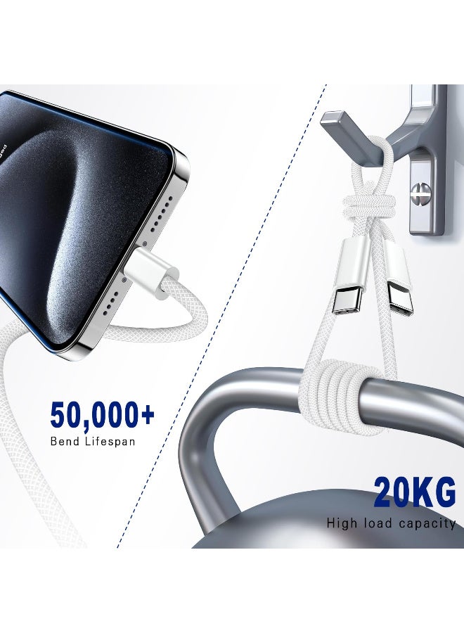 أثير مناسب لكابل الشحن السريع USB C إلى USB C، طول 1 متر، 60 واط، نسيج أبيض، 60 واط من Type-C إلى Type-C، مناسب لأجهزة iPhone 15/16، Pro/Plus/ProMax، مناسب لأجهزة MacBook Pro/Air، مناسب لأجهزة iPad Air 4/5، Mini 6/Pro 12.9/11 بوصة. - Image 4