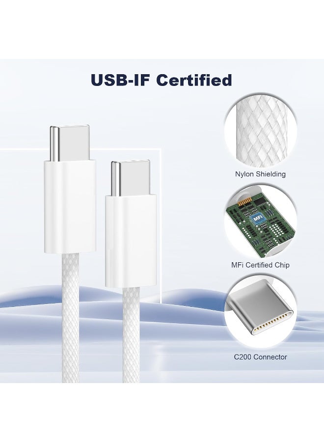 أثير مناسب لكابل الشحن السريع USB C إلى USB C، طول 1 متر، 60 واط، نسيج أبيض، 60 واط من Type-C إلى Type-C، مناسب لأجهزة iPhone 15/16، Pro/Plus/ProMax، مناسب لأجهزة MacBook Pro/Air، مناسب لأجهزة iPad Air 4/5، Mini 6/Pro 12.9/11 بوصة. - Image 2