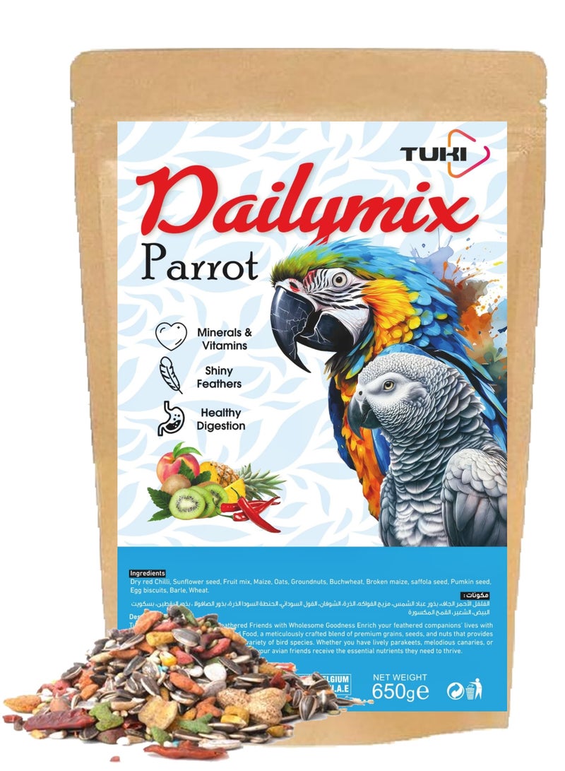 طعام طيور توكي للببغاوات – 650 جرام مزيج طبيعي وصحي من البذور الفاخرة، | طعام طيور يومي للببغاء الرمادي، المكاو، ببغاء الأمازون، طعام بذور الكوكاتو، طعام الباراكيت لجميع مراحل الحياة - Image 1