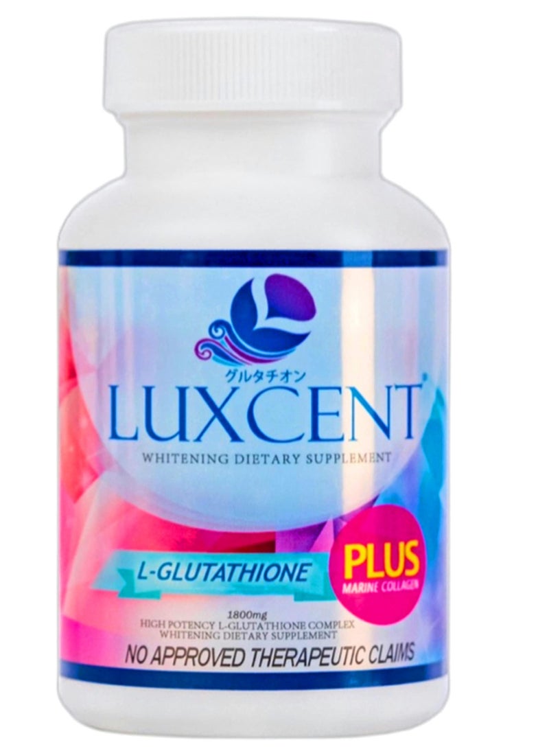 LUXCENT كبسولات لوكسنت جلوتاثيون، صيغة مضادة للشيخوخة ومضادة للتوتر لتفتيح البشرة، 60 كبسولة من الإشراق والعافية. - Image 1