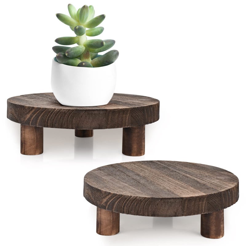Yangbaga 2pcs Wooden Stool Display Stand 846IN Round Plant Stand WoodFlower Pot Supports Plant for Indoor Outdoor Home GardenPatio Decorative